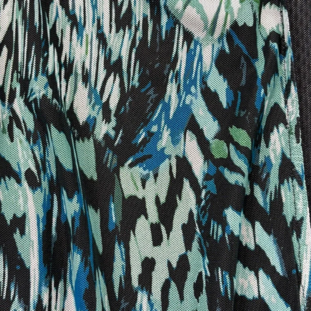 Chicos Cardigan Womens S Open Front Long Sleeve Teal Black Abstract Print Sheer